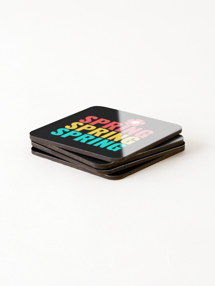Thumbnail 4 of 5, Coasters (Set of 4), Spring Spring Spring - Bold Colorful Repeating Text Typography  designed and sold by ShapeSnipStudio.