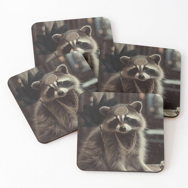Item preview, Vintage Flapper Raccoon Pearls and Feathers Great Gatsby Art designed and sold by naughty-raccoon.