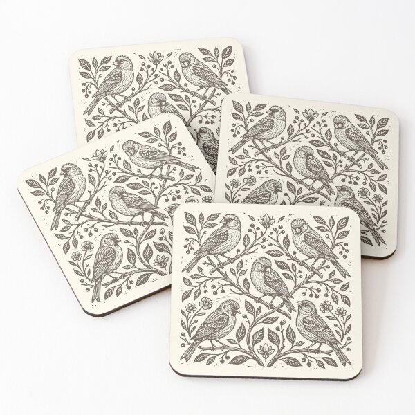 Item preview, Canary Birds Folk Art Vintage Floral Cottagecore designed and sold by Y-Vibes.