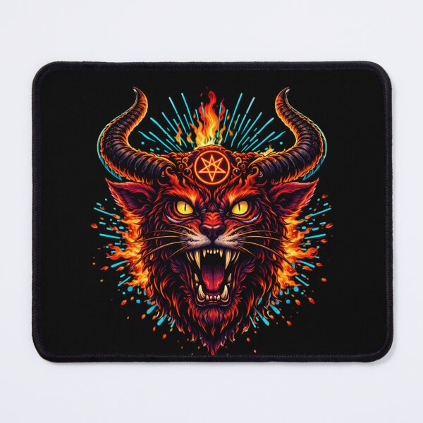 Item preview, Infernal Horned Cat – Occult Fire Metal Art designed and sold by onlin3boutiqu3.