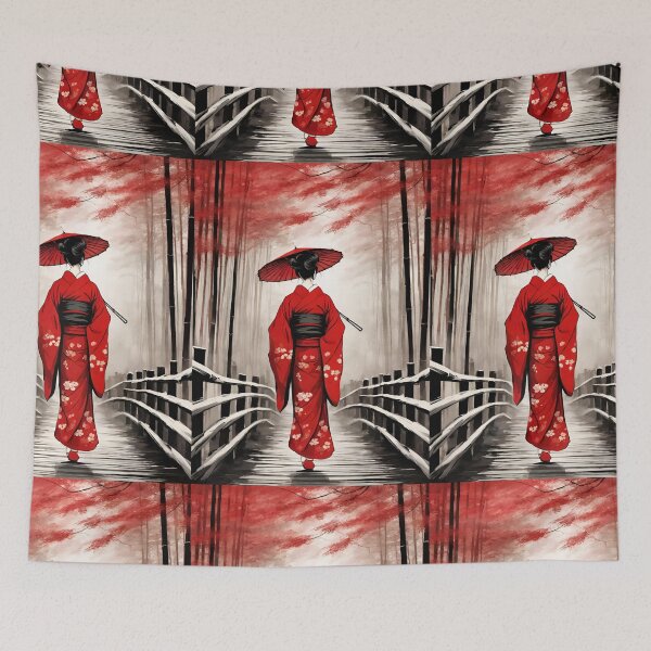 Item preview, Geisha, Asian woman, walking in a mystic Japanese woods, on a bridge designed and sold by Coolparrotgirl.