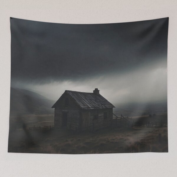 Item preview, Moody Prairie House in Fog – Atmospheric Landscape Art designed and sold by ShadeScapeArt.