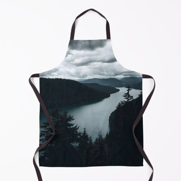 Item preview, Monochrome Aerial River & Foggy Mountains Landscape designed and sold by ShadeScapeArt.