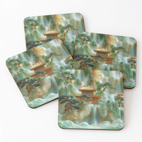 Item preview, Asian Jade Mountain Scenery with Waterfalls designed and sold by MargaretWiktor.
