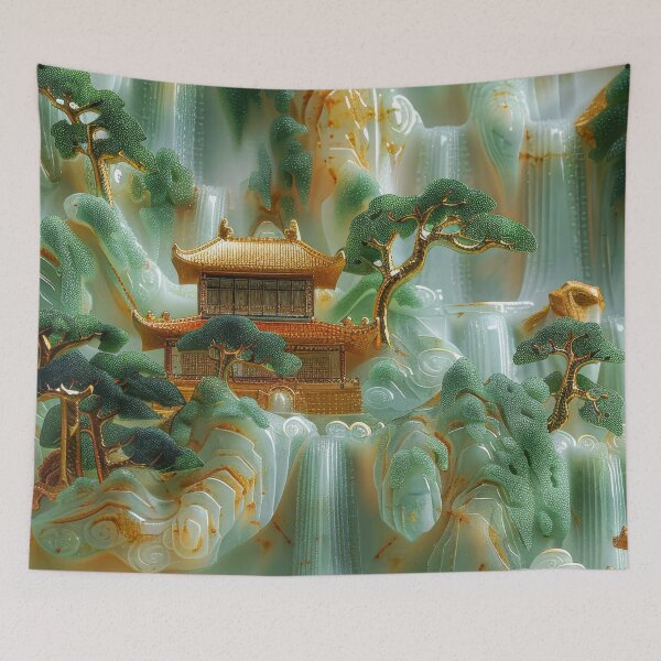 Item preview, Asian Jade Mountain Scenery with Waterfalls designed and sold by MargaretWiktor.
