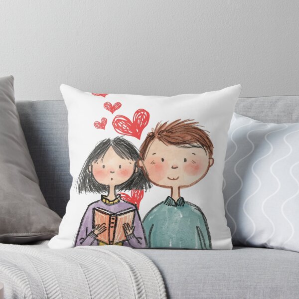 Item preview, Cute Couple Reading Together – Soft Valentine Love Illustration designed and sold by KomoFrames.
