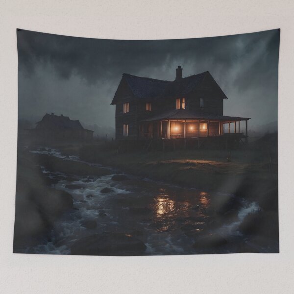 Item preview, Moody River House & Dark Barn – Atmospheric Landscape Art designed and sold by ShadeScapeArt.