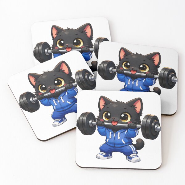 Item preview, Cute Black Cat Lifting Weights – Funny Gym Cartoon designed and sold by MKVisions.