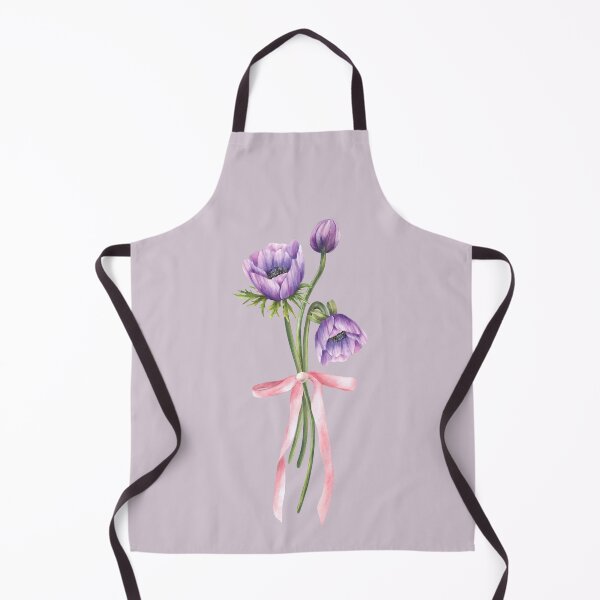 Item preview, Watercolor anemone purple flowers bouquet tied with pink ribbon. Hand drawn designed and sold by BartolArt.