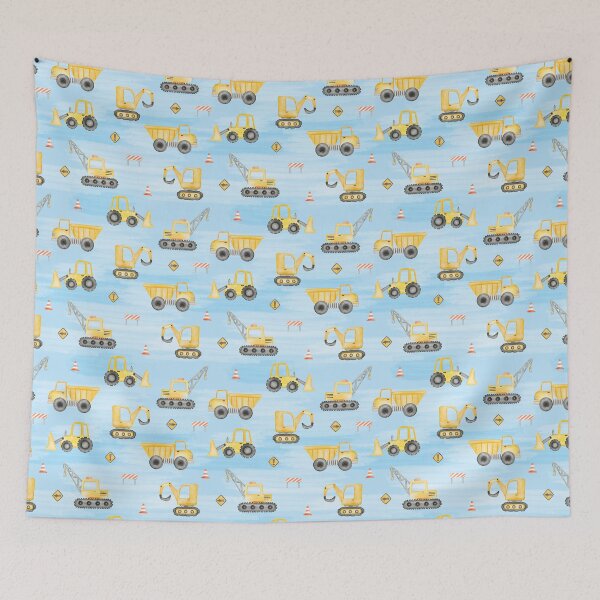 Item preview, Watercolor Construction Trucks Blue Brush Strokes designed and sold by SamAnnDesigns.