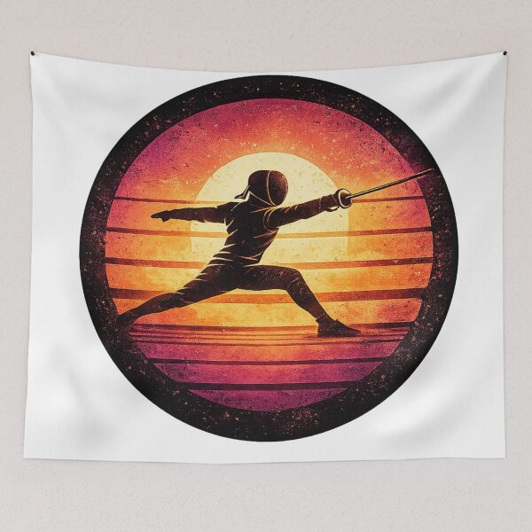 Item preview, Retro 80s Fencing Sunset designed and sold by ChillCharmStudio.