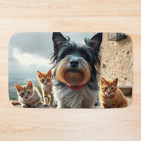 Item preview, Dog and Kittens on Stone Wall designed and sold by cuprum.