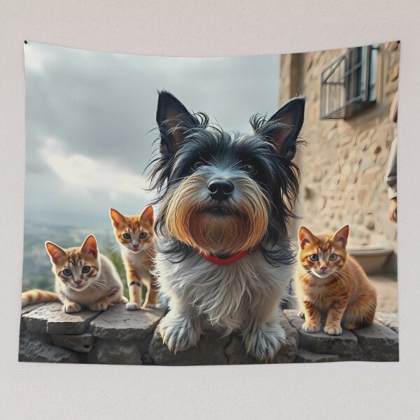 Item preview, Dog and Kittens on Stone Wall designed and sold by cuprum.