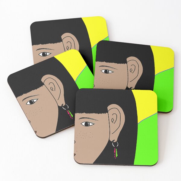 Item preview, "Minimalist Portrait with Colorful Feather Earrings" designed and sold by nighttime1990.