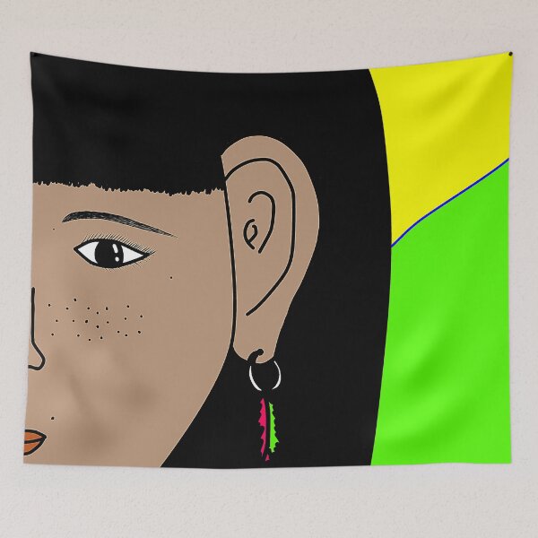 Item preview, "Minimalist Portrait with Colorful Feather Earrings" designed and sold by nighttime1990.