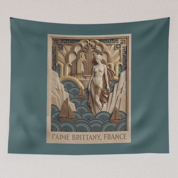 Item preview, Brittany France Art Deco Relief - Coastal Goddess Mosaic Poster designed and sold by FrancophileFun.