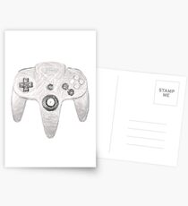 N64 Controller Sketch of Retro Nintendo 64 Postcards