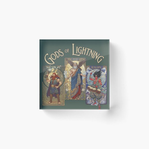 Item preview, Illustrated t-shirt featuring lightning gods from different mythologies with a French aesthetic - Nouveau-Zeus, Thor and Raijin designed and sold by PunkVerseStudio.