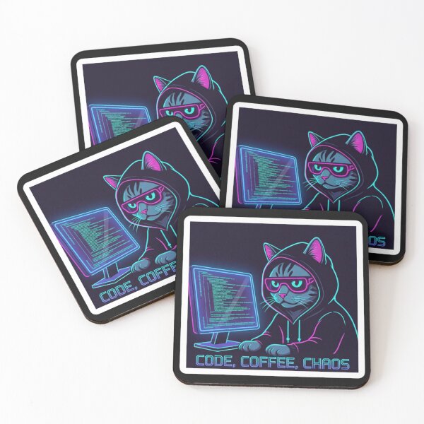 Item preview, Cyberpunk Coder Cat Coffee Code Chaos Neon Tech Programmer Shirt designed and sold by TshirtAlles .