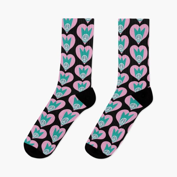 Artikelvorschau, Frieden Liebe Tulpe Lila Schwarz Weiß Rosa Türkis entworfen und verkauft von Digitalmyth's Designs.