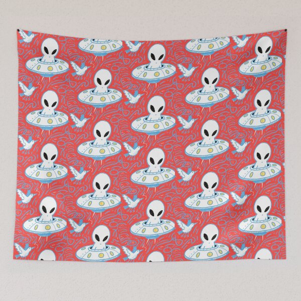 Item preview, Whimsical UFO Journey in Crimson Sky designed and sold by zzz888.
