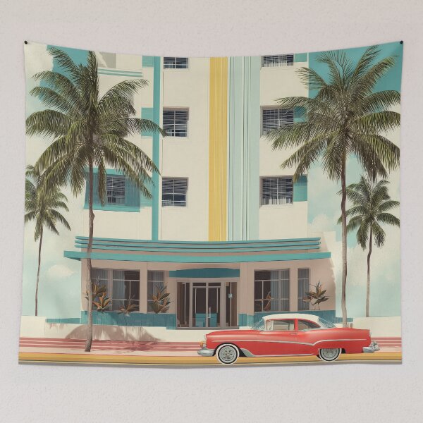 Item preview, Miami Art Deco Retro Hotel – Classic Pastel Wall Art designed and sold by SkylineVistas Designs.