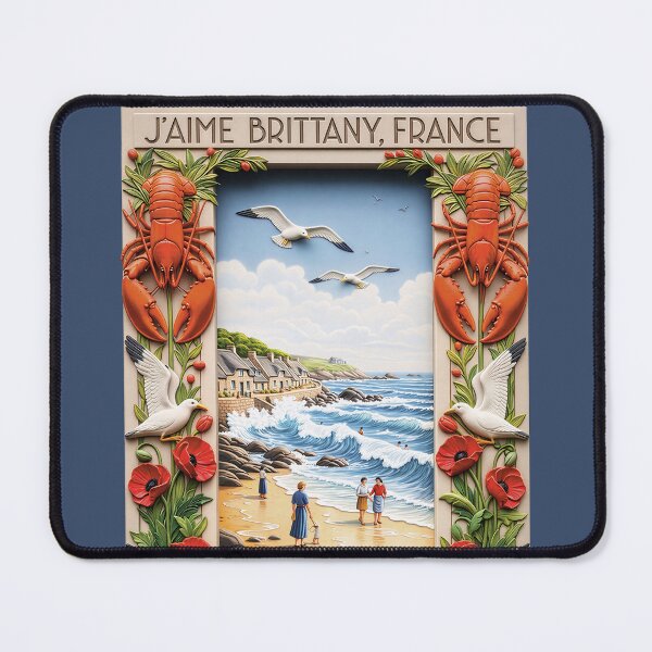Item preview, Brittany France Coastal Lobster Relief - Art Deco Seafood Art designed and sold by FrancophileFun.