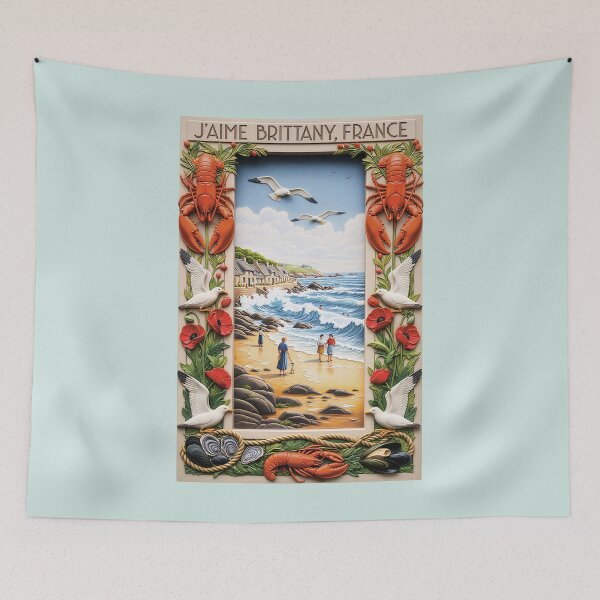 Item preview, Brittany France Coastal Lobster Relief - Art Deco Seafood Art designed and sold by FrancophileFun.