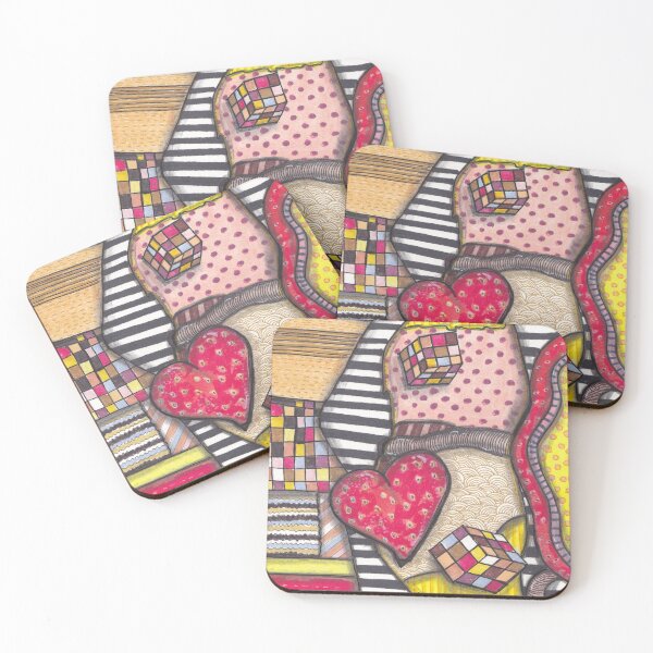 Item preview, Strawberry Love Game - Abstract Zentangle Heart & Rubik Puzzle Art designed and sold by ColorWander.