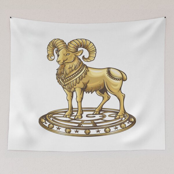 Item preview, Majestic Golden Aries Ram | Ornate Zodiac Statue Art designed and sold by Midnight Veil Designs.