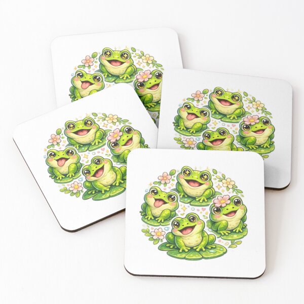 Item preview, Four kawaii frogs in the middle of flowers designed and sold by FroggyOnly.