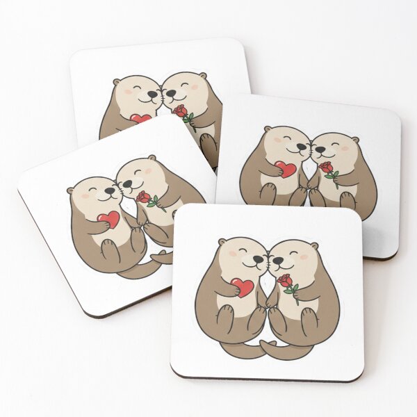 Item preview, Significant Otters - Two Otters Holding Hands with a Heart and a Rose designed and sold by CosmicCutouts.