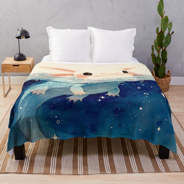 Item preview, Kawaii White Axolotl Swimming in Starry Deep Blue Ocean Water designed and sold by AshiraCreations.