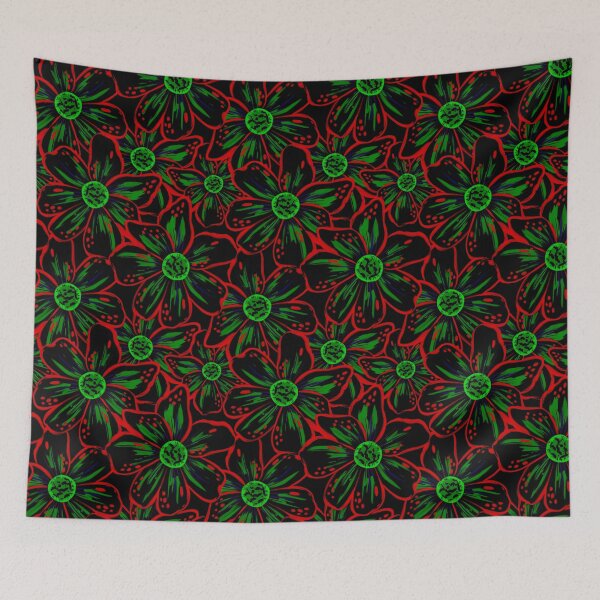 Item preview, Expressive Bold Painterly Florals Tropical Neon Electric Red Green  designed and sold by thecolorbirdie.