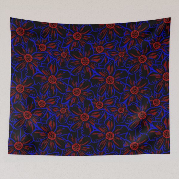 Item preview, Expressive Bold Painterly Florals Tropical Neon Electric Red Blue designed and sold by thecolorbirdie.