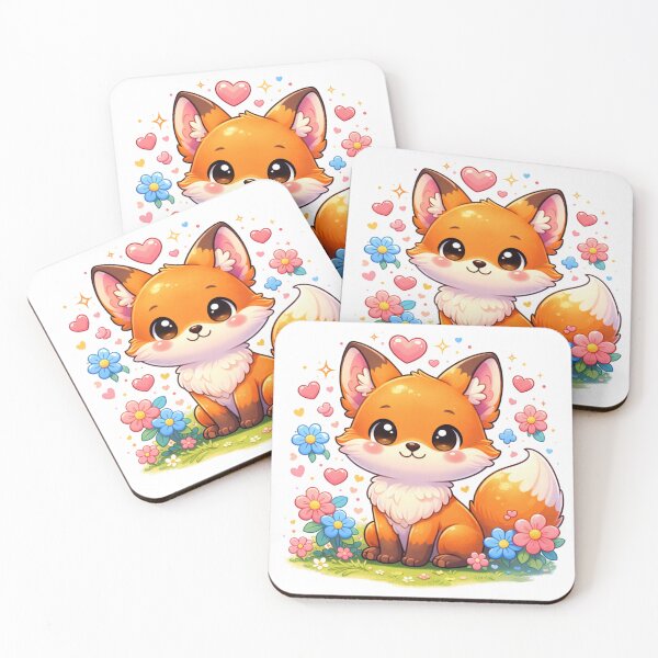 Item preview, Kawaii Fox in a Garden of Hearts and Flowers designed and sold by Skully-Studio.