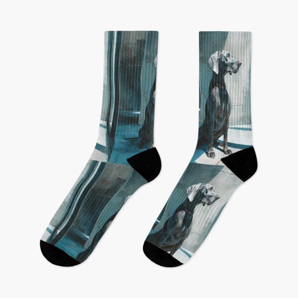 Item preview, A striking Weimaraner posed in a modern interior, Dogs in Motion designed and sold by CDC40.