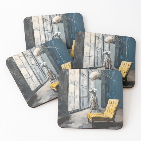 Item preview, A striking Weimaraner posed in a modern interior, Dogs in Motion designed and sold by CDC40.