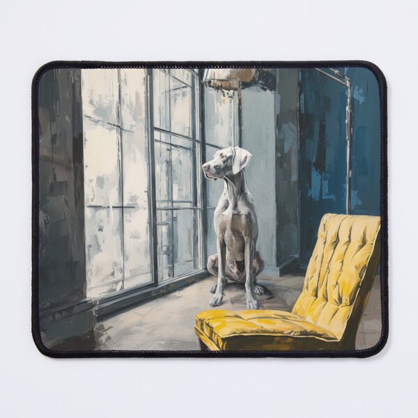 Item preview, A striking Weimaraner posed in a modern interior, Dogs in Motion designed and sold by CDC40.