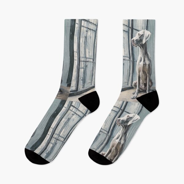 Item preview, A striking Weimaraner posed in a modern interior, Dogs in Motion designed and sold by CDC40.