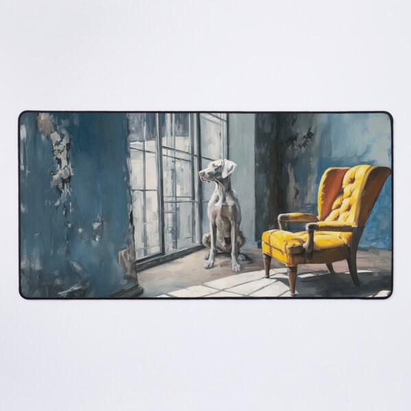 Item preview, A striking Weimaraner posed in a modern interior, Dogs in Motion designed and sold by CDC40.