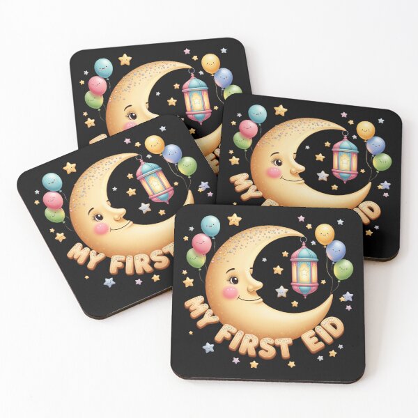 Item preview, "My First Eid" Smiling Moon, Cookie Letters & Festive Balloons (V.1) designed and sold by D-Islamic.