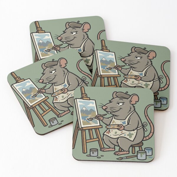Item preview, Sophisticated Mouse Artist - Confident Painter Rat with Easel and Beret designed and sold by HappySproutArt.