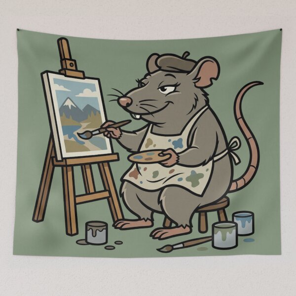 Item preview, Sophisticated Mouse Artist - Confident Painter Rat with Easel and Beret designed and sold by HappySproutArt.
