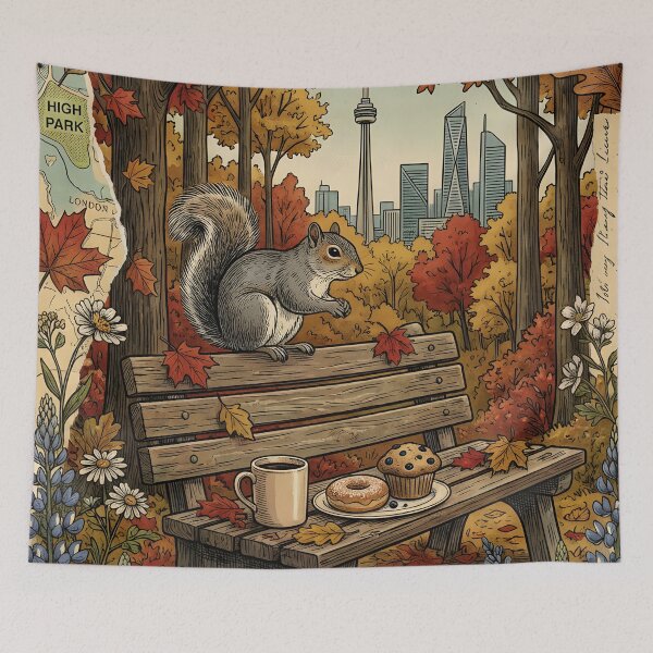 Item preview, Autumn coffee beside squirrel at High Park designed and sold by CoffeeinBloom.