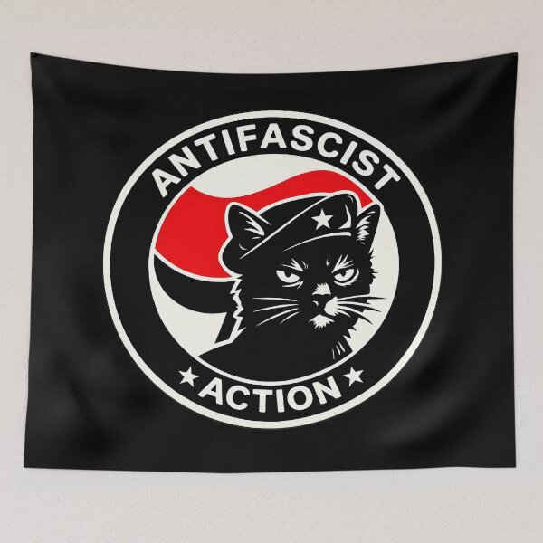 Item preview, Antifa Cat Badge Sticker – Anti-Fascist Resist Fascism Circle Design designed and sold by WAUZ.