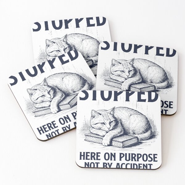 Item preview, Stopped – Vintage Cat Book Illustration with Introvert Quote designed and sold by TeeVerse27.