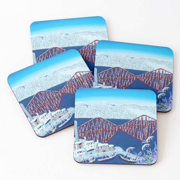 Item preview, The Forth Rail Bridge contemporary winter snow artwork designed and sold by ElisaTruemanArt.