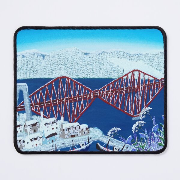 Item preview, The Forth Rail Bridge contemporary winter snow artwork designed and sold by ElisaTruemanArt.