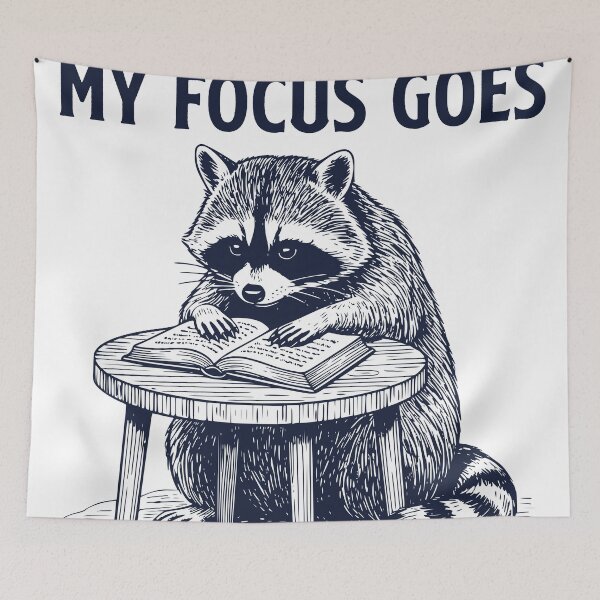 Item preview, This Is Where My Focus Goes – Vintage Raccoon Reading Illustration designed and sold by TeeVerse27.